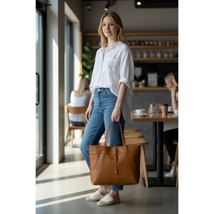 Stella Max Large Tan Leather Tote Handbag Shoulder Tote Bag Large Size